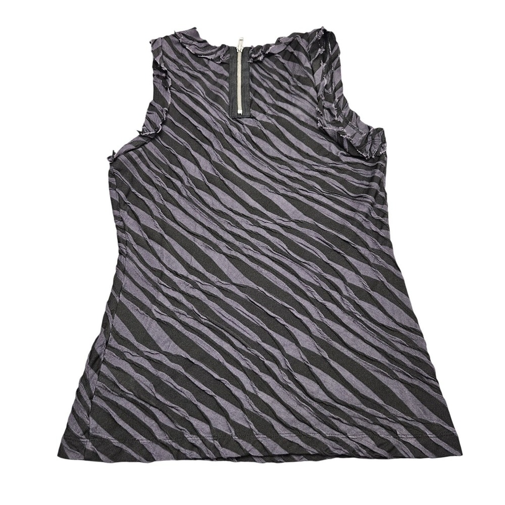 Allen B. Tank Top Womens Medium Purple Zebra‎ Print Ruffle Back Zip Sleeveless